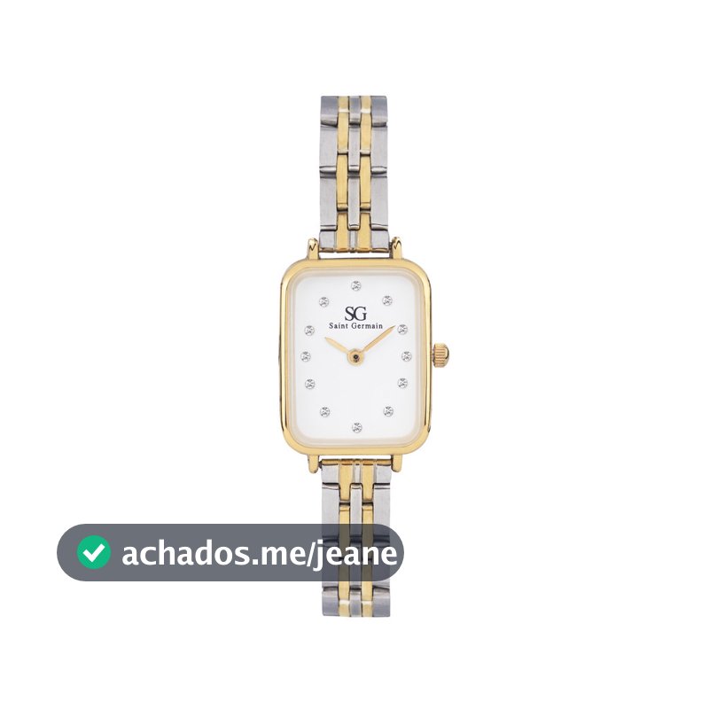 Relógio Feminino Prata Dourado Quadrado Saint Germain Square Madison Diamond Bicolor Gold