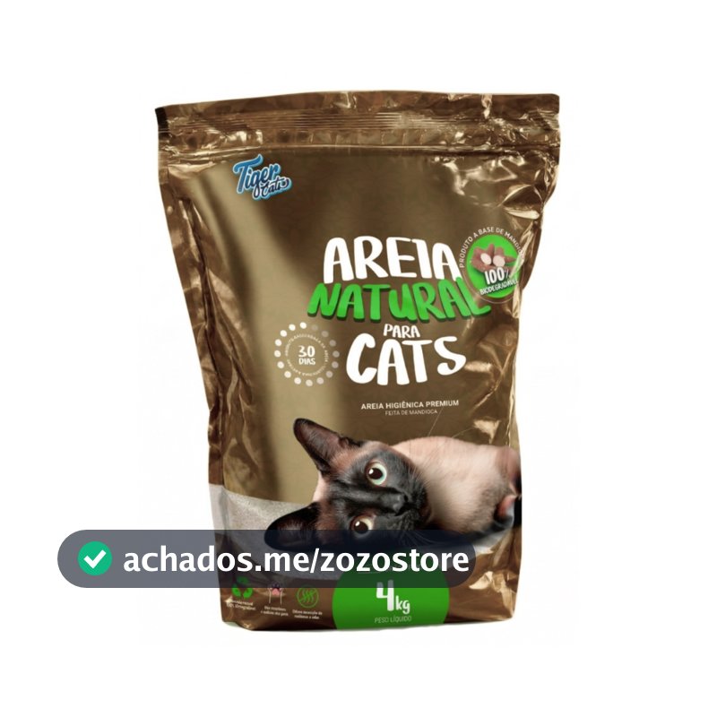 Areia Higiênica Biodegradável Mandioca Para Gatos Tiger Cats