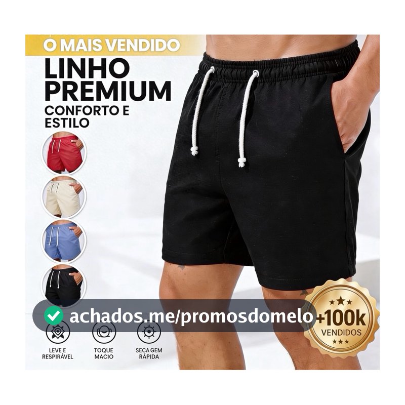Short Bermuda Linho Masculino Casual Verão Cintura Elástica confortável