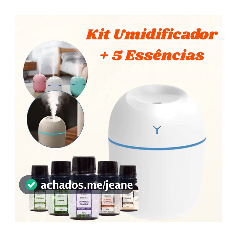 Kit Umidificador Atomizador De Ar Doméstico Portátil Umidificador De Escritório + 3 Essências