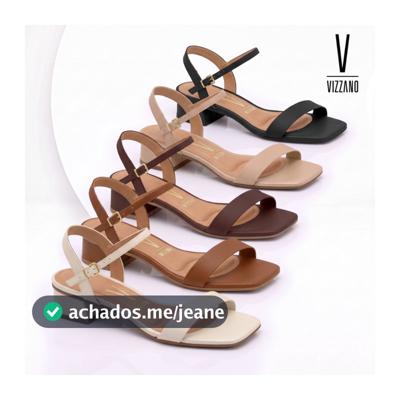 Sandália Feminina Vizzano Salto Baixo Grosso 4cm Preto Bico Quadrado Confortável Casual Original
