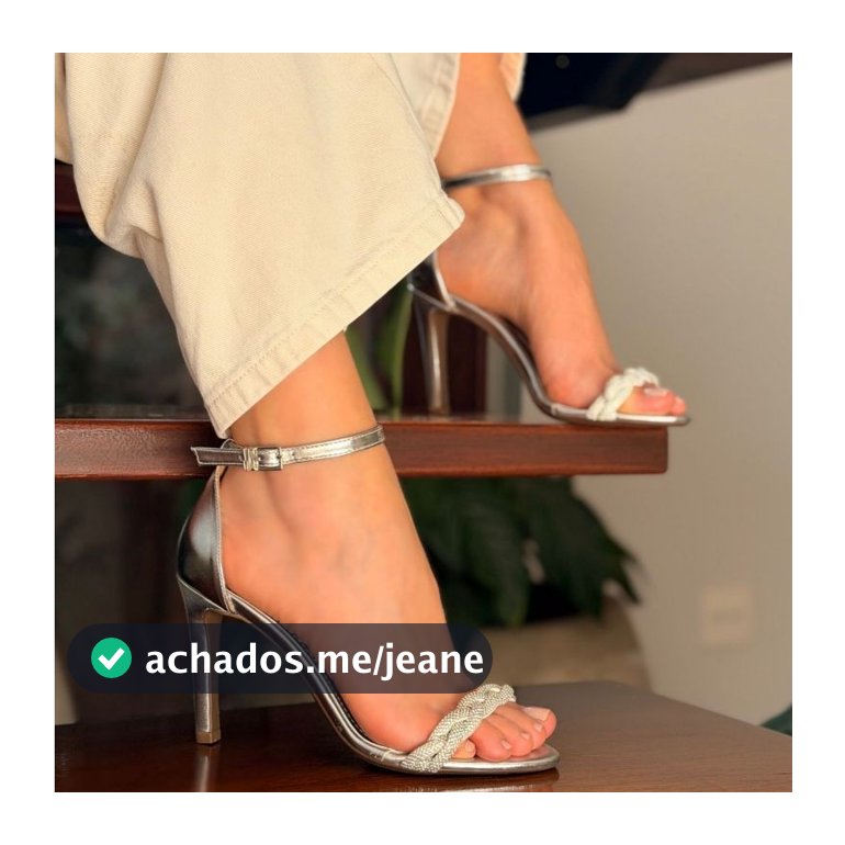 Sandália Feminina Salto Fino Com Trança Em Brilho Sofisticada Elegante