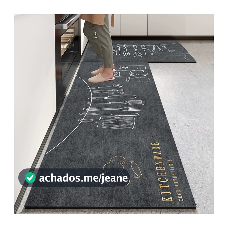 Kit 2 Tapetes de Cozinha - Base de Borracha Antiderrapante, Absorvente e Fácil de Limpar 120x34cm + 60x34cm