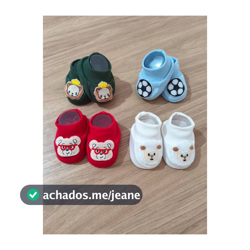 kit 4 pares meia sapatinho  bebê menino bichinhos