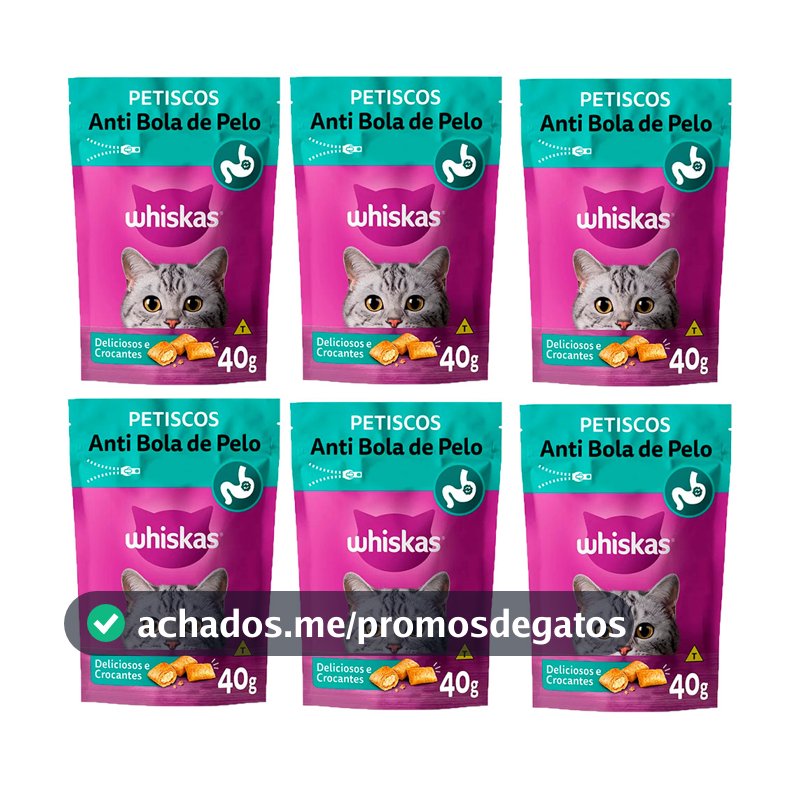 Kit 6un Petisco Whiskas Temptations Anti Bola De Pelo Gatos Adultos 40g