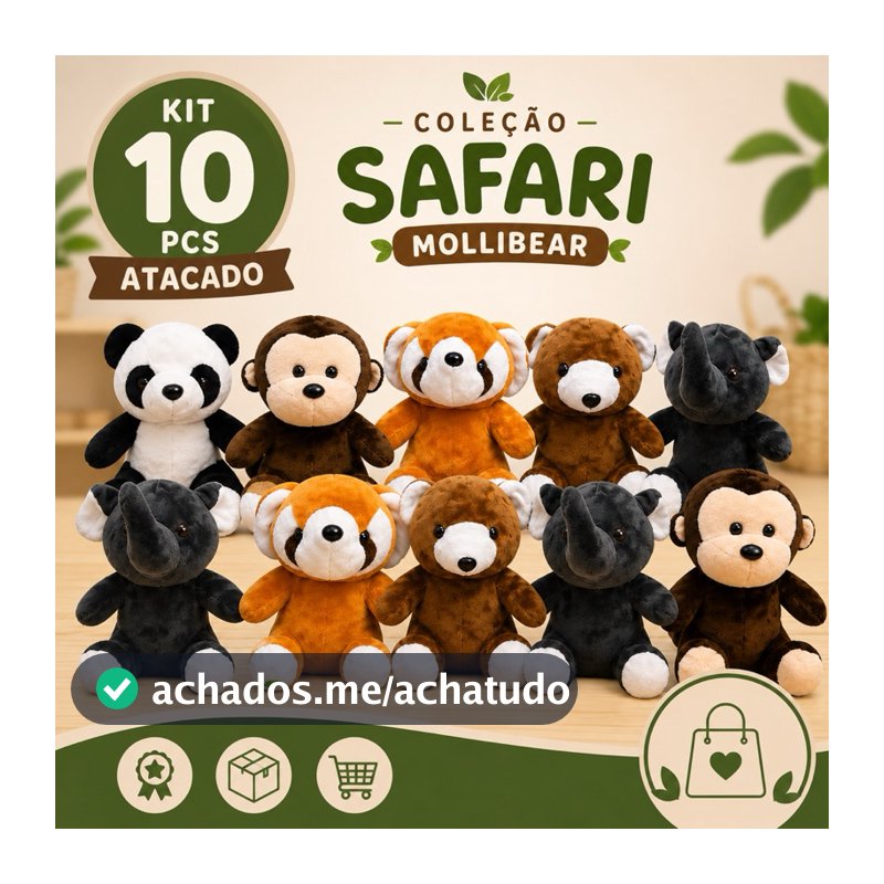 kit ATACADO 10 unidades pelúcias mundo Safari 20cm (molli944-1)