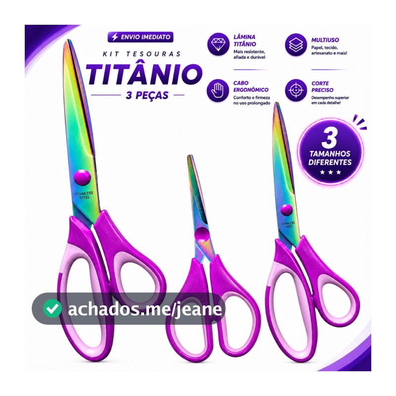 Kit Tesoura de Titânio Profissional 3 Unidades A MELHOR DO MERCADO