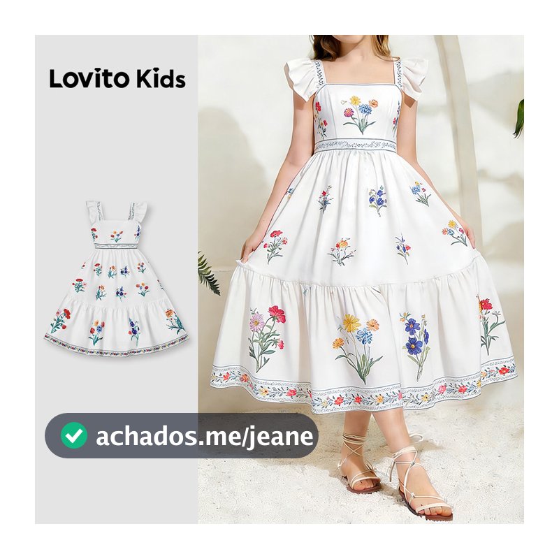 Lovito Kids Férias Vestido Fofo em Camadas com Babados para Menina - Vestido Primavera/Verão L180LD214