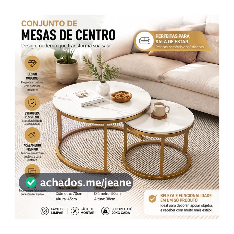 Conjunto Mesa de Centro Ninho 2 Mesas Redondas Moderna Elegante para Sofá Sala Estar Decoração Casa