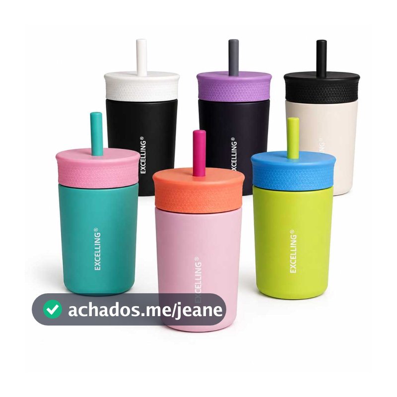 Copo Térmico Inox SUS 316 C/ Canudo de Silicone 350ML -Prático e AntiVazamento EXCELLING-EX-501