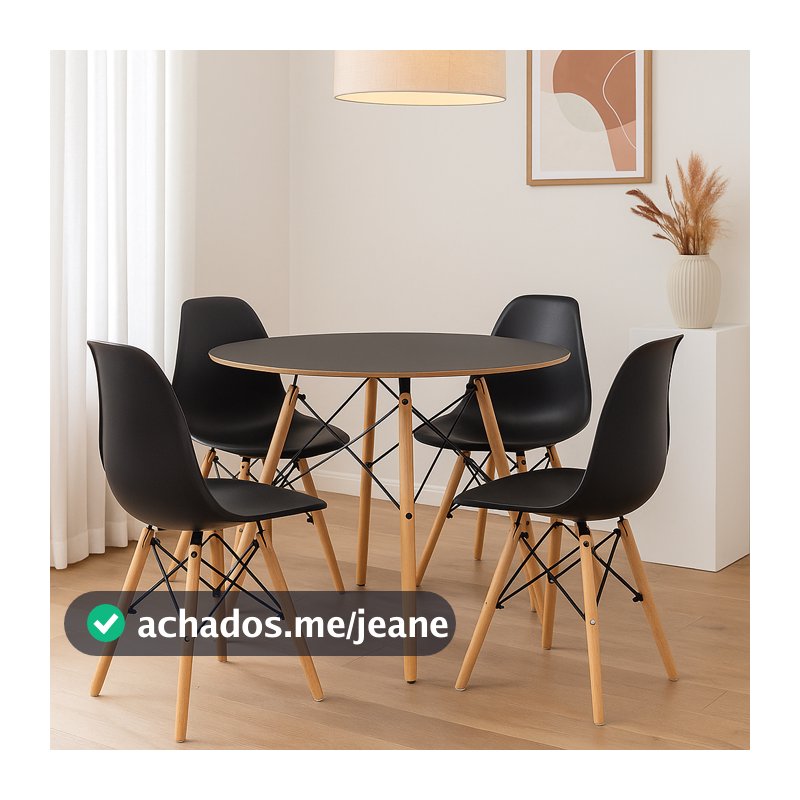 Conjunto Mesa Redonda 70cm com 4 Cadeiras Eames DSW Pés de Madeira Sala Jantar