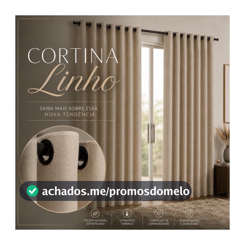 Cortina Luxo De Linho de 2 a 5 metros de largura. Sala Quarto Casa Decoração