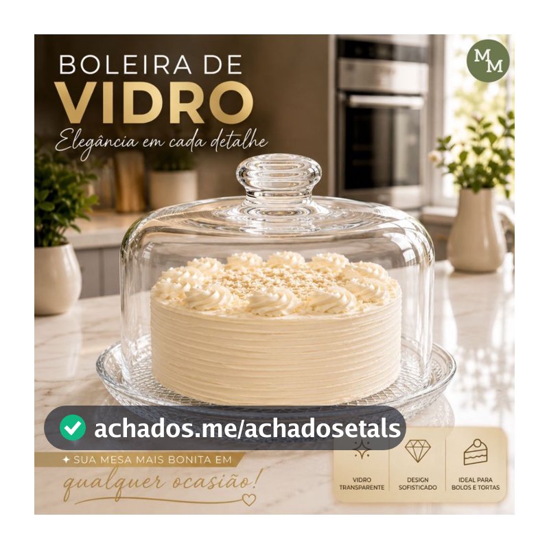 Boleira de Vidro com Tampa Transparente Redonda para Bolos Tortas e Doces