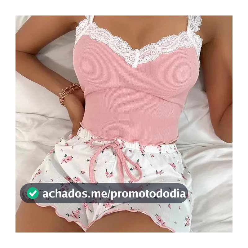 Conjunto De Pijama Feminino Renda Retalhos Com Decote Em V Pijamas Sexy Camisola Terno Cami Topo Impresso Shorts Macios