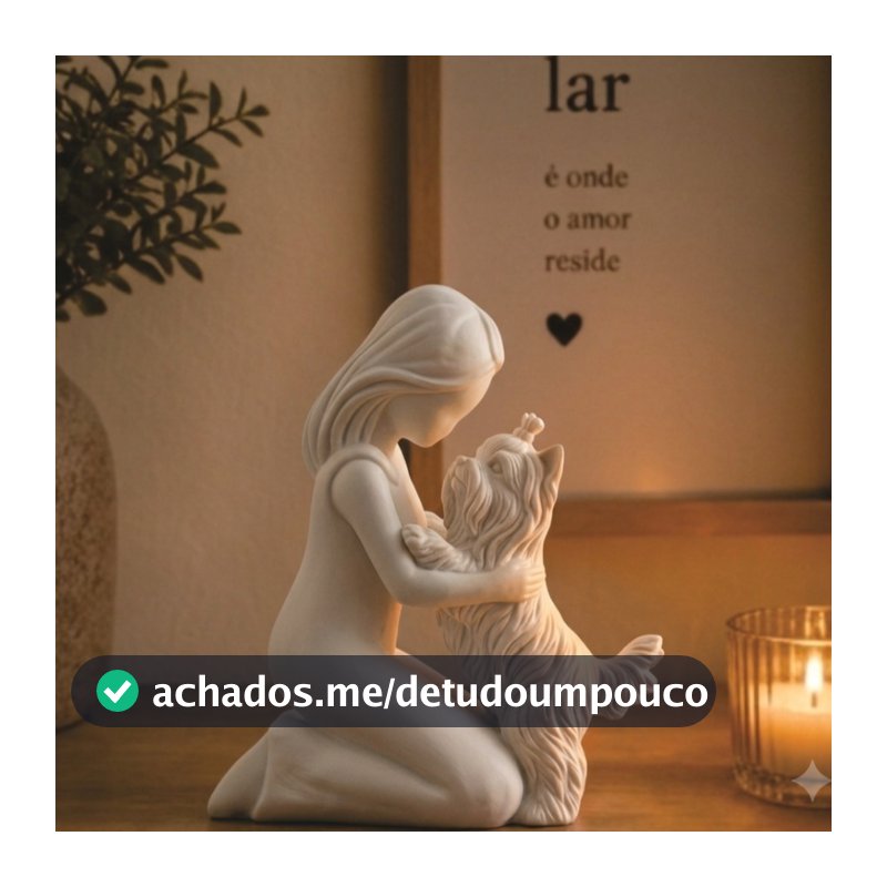 Estátua Amor Incondicional Mulher e Yorkshire Pet Decoração Moderna  Enfeite Sofisticado Presente Único