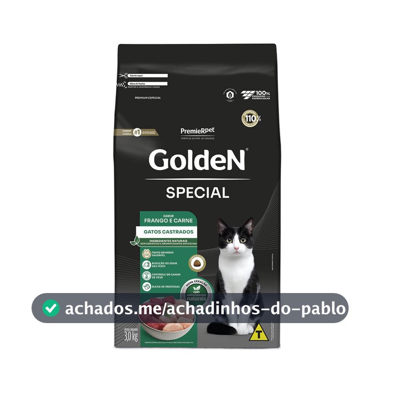 Ração Golden Special Gatos Adultos Castrados Frango e Carne 3kg