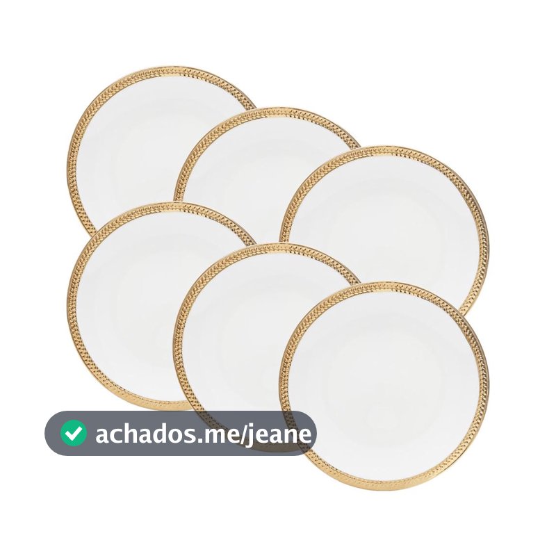 Jogo 6 Pratos de Sobremesa Porcelana Branca Paddy 19cm Wolff para Bolo Torta Doces Mesa Posta Microondas Uso Diário Casa
