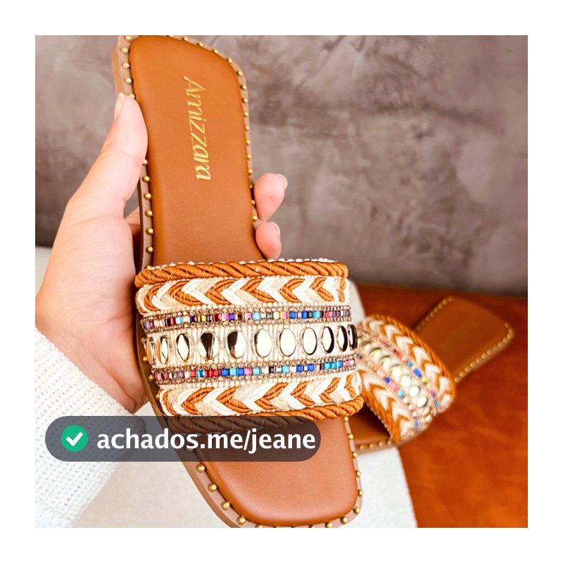Rasteirinha Estilo Boho Chic Exclusiva Feminina Tecido Artesanal Sandália Marrocos Indiana Bico Quadrado