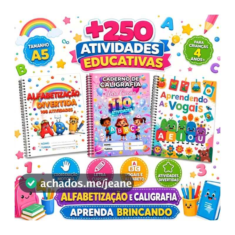3 livros alfabetização infantil caderno caligrafia português vogais