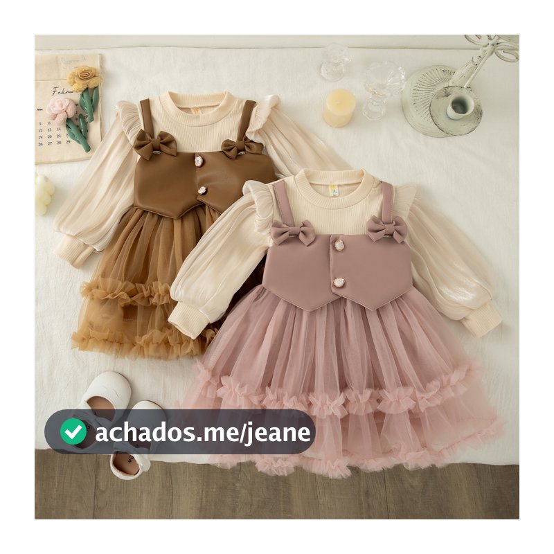 Vestido De Festa De Aniversário De Menina Estilo Princesa Primavera E Outono Novo Laço Fofo Roupas Infantis (6 Meses-3 A