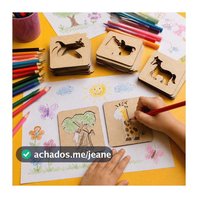 Stencil Desenhos Infantis Kit Moldes Mdf 7,5x7,5cm Pintura Educativa - 20 Unidades