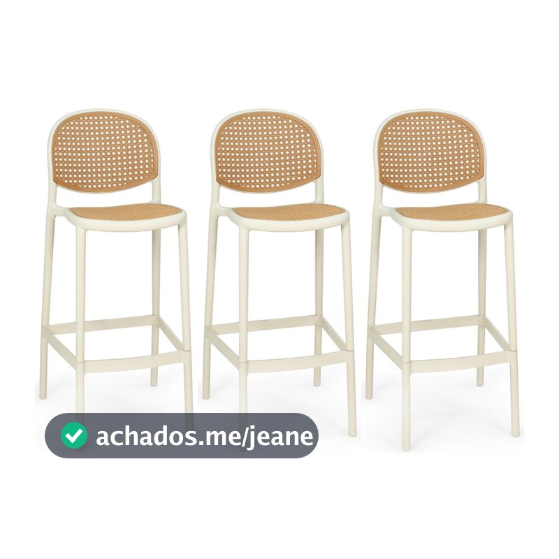 Kit 3 Banqueta Alta com Encosto Roma em Polipropileno Cozinha/Bancada