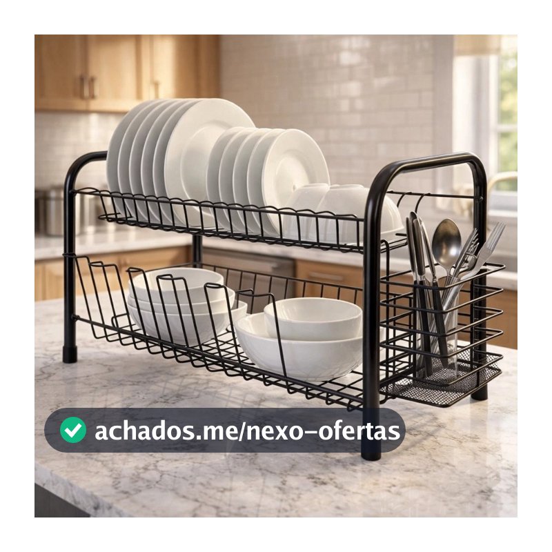 Escorredor Louça 13 Pratos Dois Andares Porta Talheres Copos