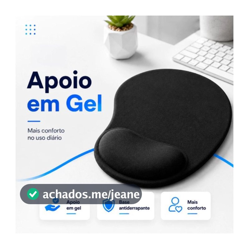 MousePad Ergonômico Preto com Apoio de Pulso em Gel Almofadado Conforto Escritório Computador