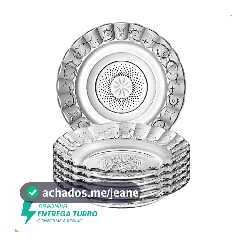 Conjunto com 6 Pratos Fundos Egípcios de Vidro 21,5cm – Design em Alto Relevo, Sofisticado e Moderno