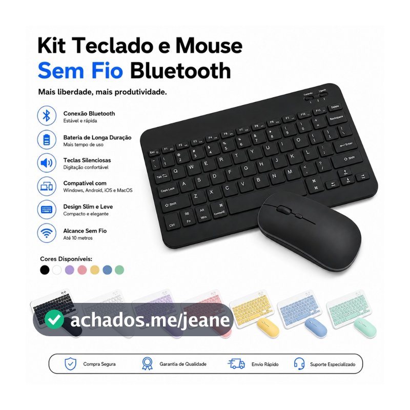 Kit Teclado e Mouse Sem Fio Bluetooth Ultrafino Portátil Recarregável Celular Notebook Computador