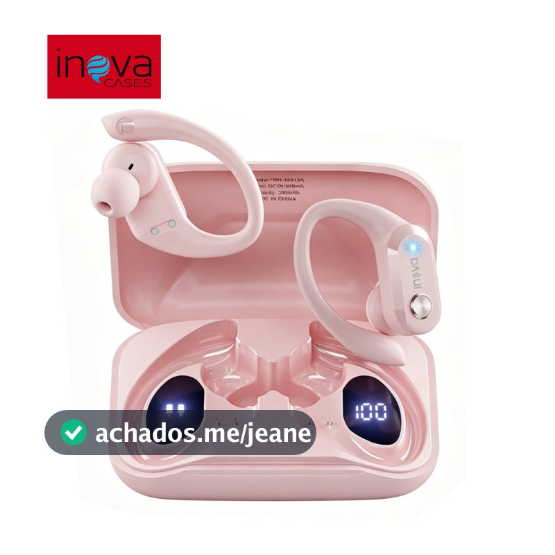 Inova Fone de ouvido Sem Fio Bluetooth Esportivo Design Pendurado Na Orelha Ergonômico Longa Espera Redução Ruído Rosa