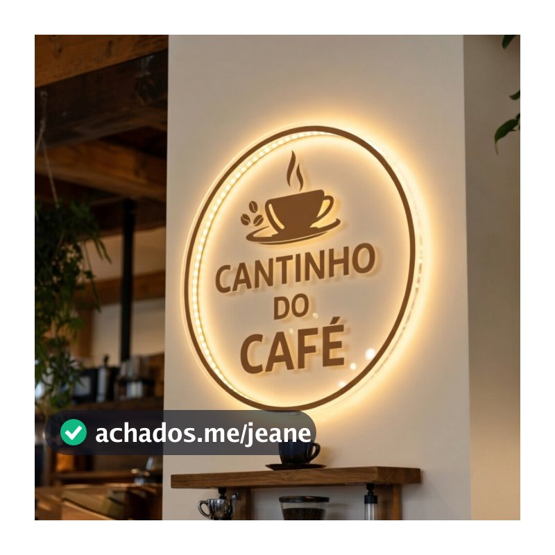 Logo Cantinho do Café | Acrílico Espelhado c/ LED | Placa Decorativa