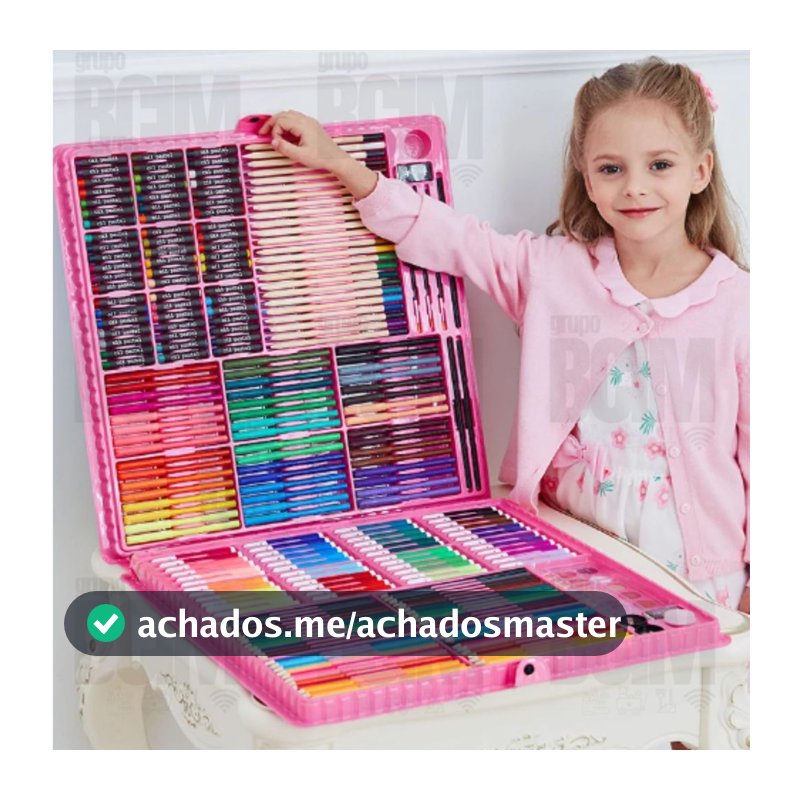 Estojo Maleta Pintura Infantil Lápis Cores Giz Canetinhas e Diversos Tamanhos Desenhos Para Colorir