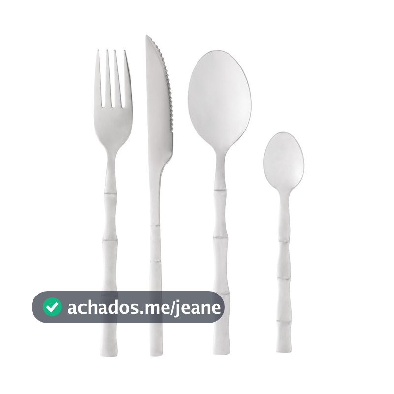 Faqueiro 16 Peças Lyor Bambu Aço Inox 4 Pessoas com Facas Garfos Colheres e Chá para Mesa Posta Jantar Casa Elegante Lar