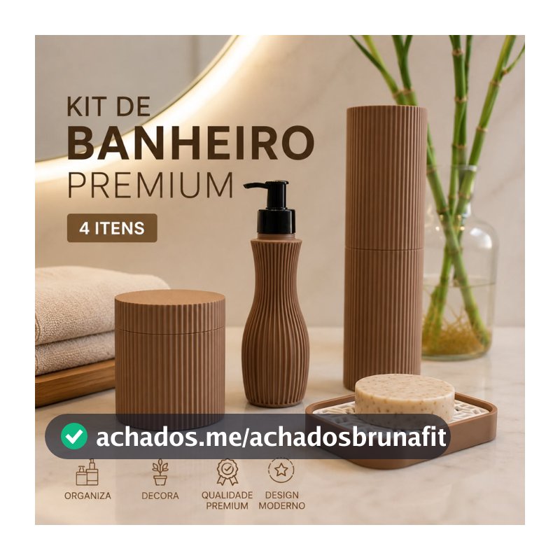 Kit de Banheiro Premium 4 Peças Ripado - Dispenser, Potes, Saboneteira e Organizador Decoração