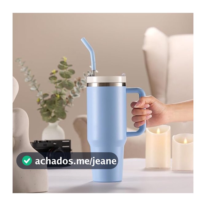 Copo Garrafa Térmica Grande Em Aço Inox Com Alça E Canudo Metal 1200ML