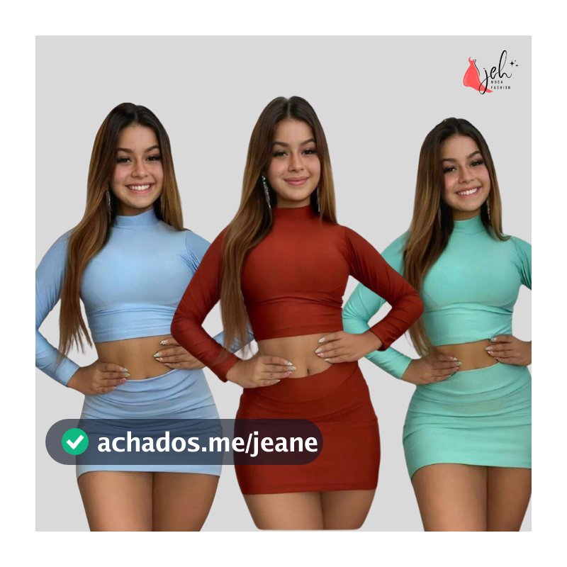Conjunto Feminino em Tecido Suplex - Cropped Manga Longa e Saia