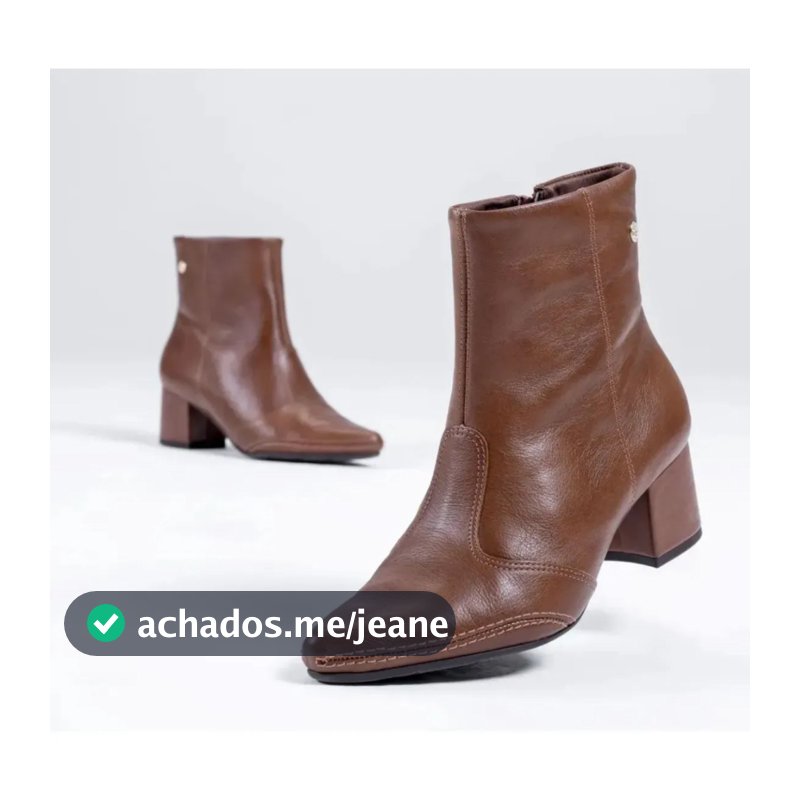 Bota Feminina Ramarim Cano Curto Salto Bloco Couro Legitimo