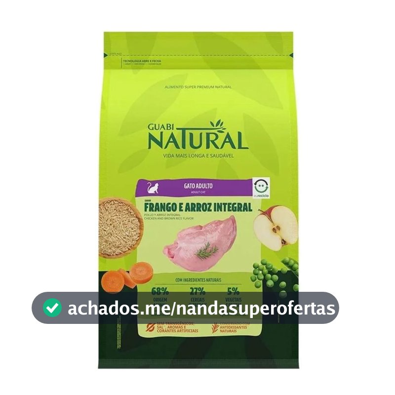 Ração Gato Adulto Guabi Natural Frango Arroz Integral 7,5kg