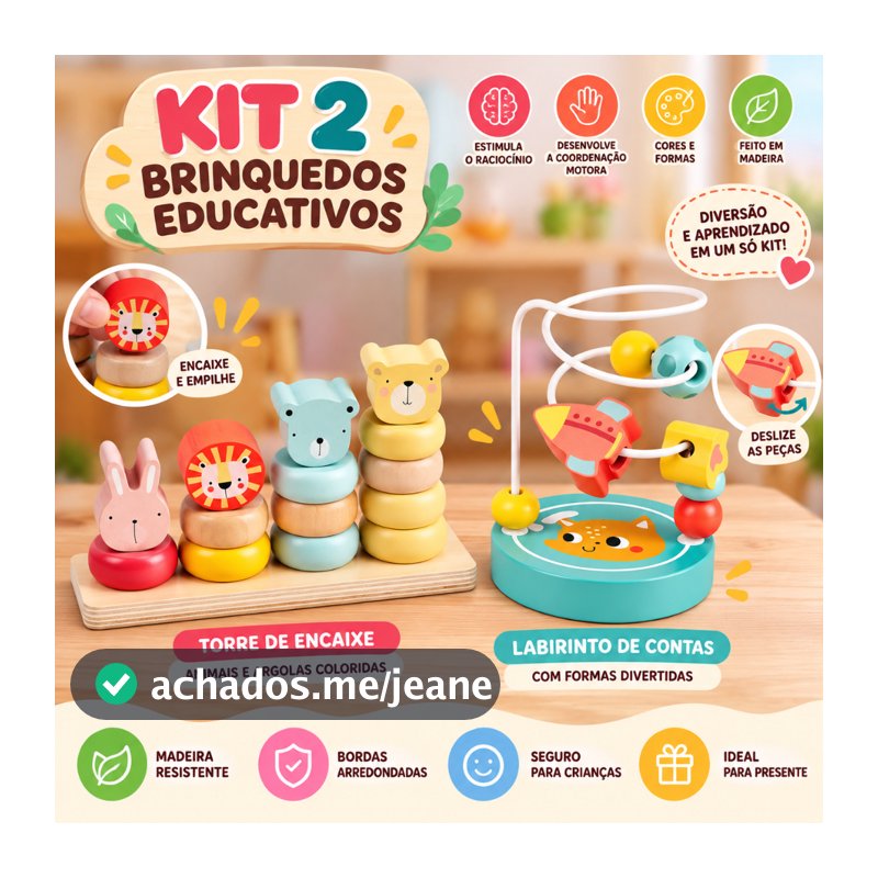 Encaixe Argolas 4 Colunas Cores Claras Madeira Brinquedos Educativos Montessori Clean MDF Educativo