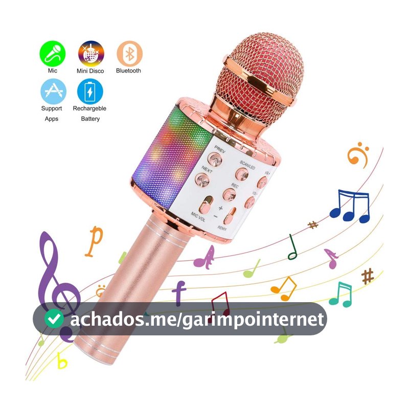 WS-858 - Microfone Infantil de Karaoke Microfone de Brinquedo Sem Fio Bluetooth