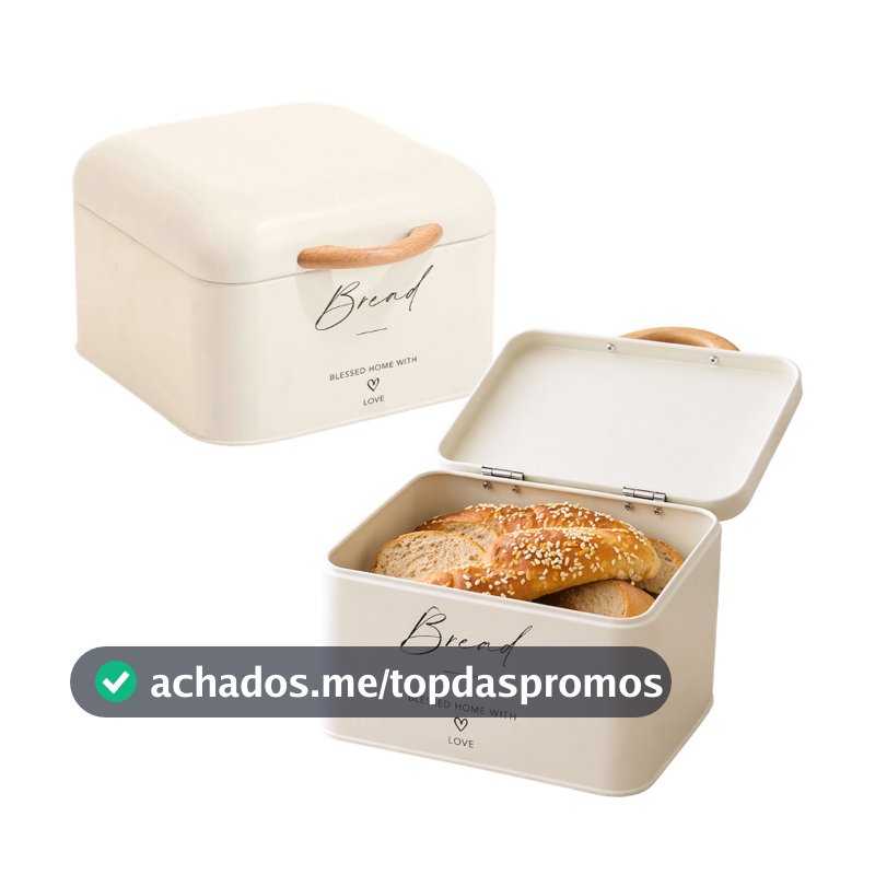 Porta Pão Em Lata Metal Com Tampa Bread Alça 18x15,5x12,5cm