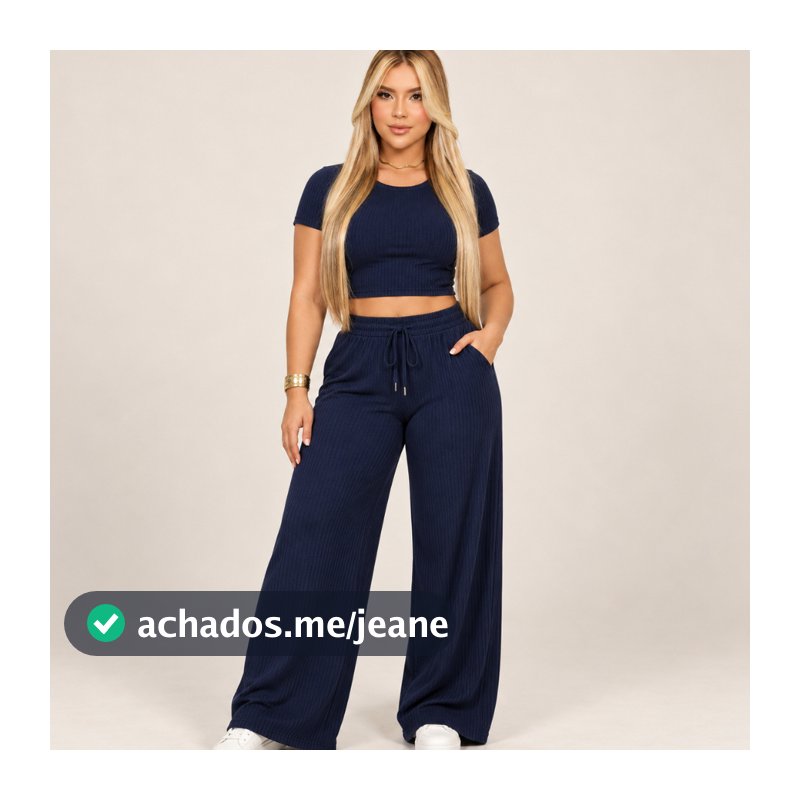 Conjunto Canelado Premium Calça Pantalona e Blusa Manga Curta Feminino Casual Elegante