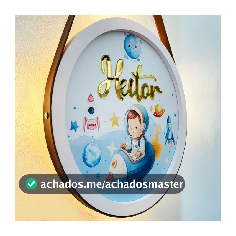 Porta Maternidade Astronauta - Com Moldura -  LED -  Personalizado - PM093