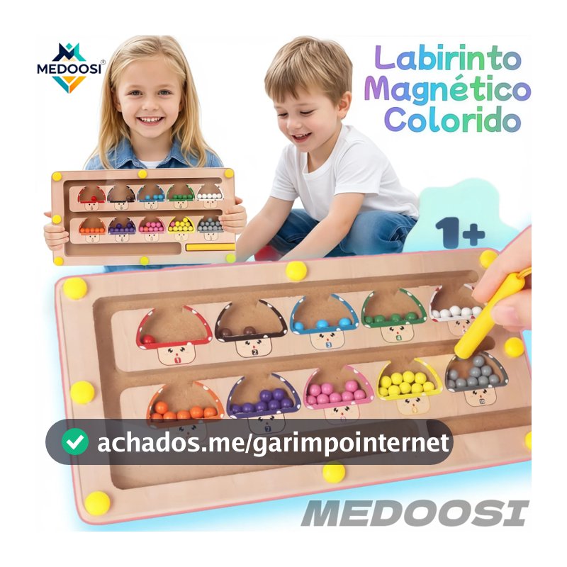 Jogos Labirinto Magnético Montessori de Madeira - Classificação de Cores para Criança / Infantil Brinquedo Educativo
