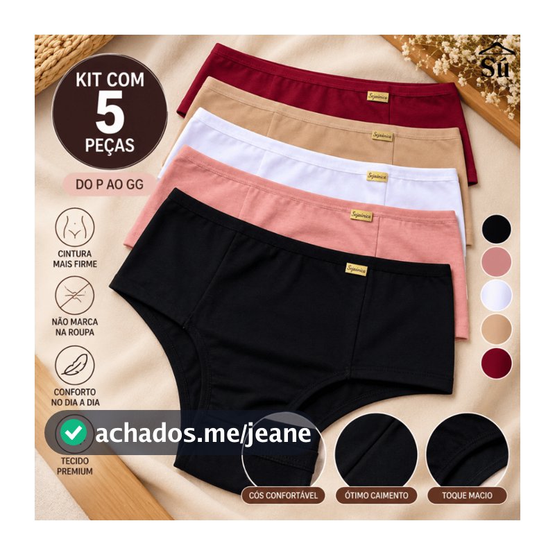 Kit com 5 ou 2 Calcinhas Cintura Alta Zero Culote Lisa Redutora Lateral Larga Conforto Lingerie
