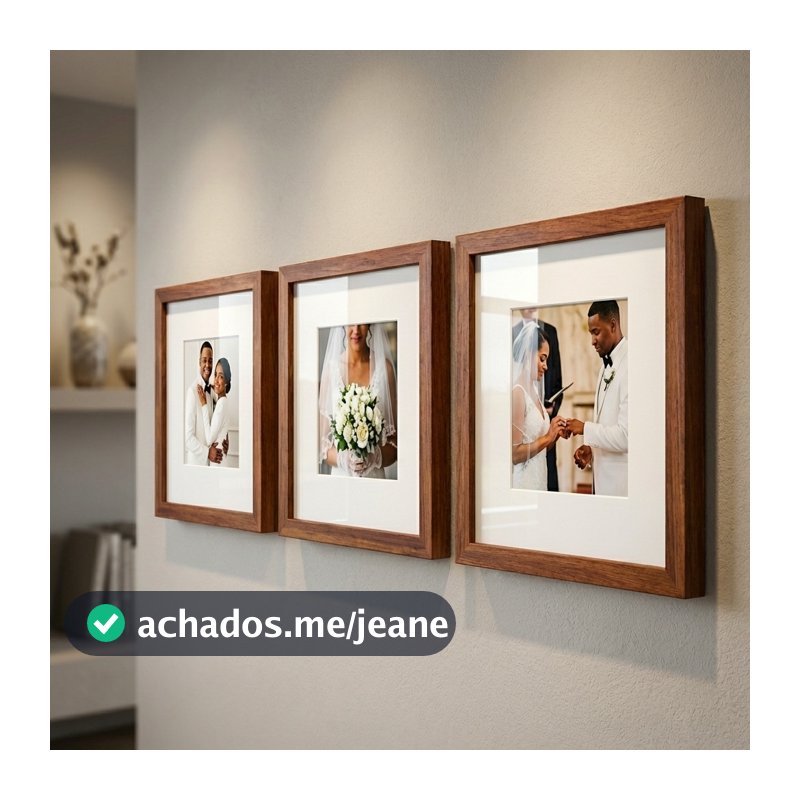 Kit 3 quadros decorativos moldura 23x23 fotografia paspatur vidro acrilico