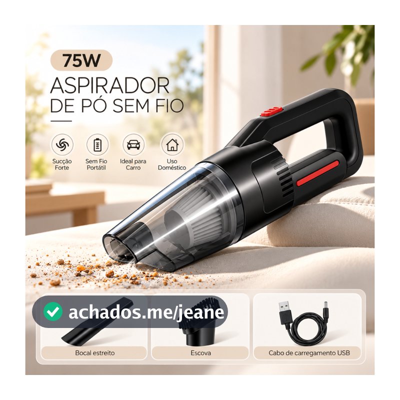 Aspirador De Pó Portatil Para Carro Casa Sem Fio Alta Potencia Carregamento Tipo-C