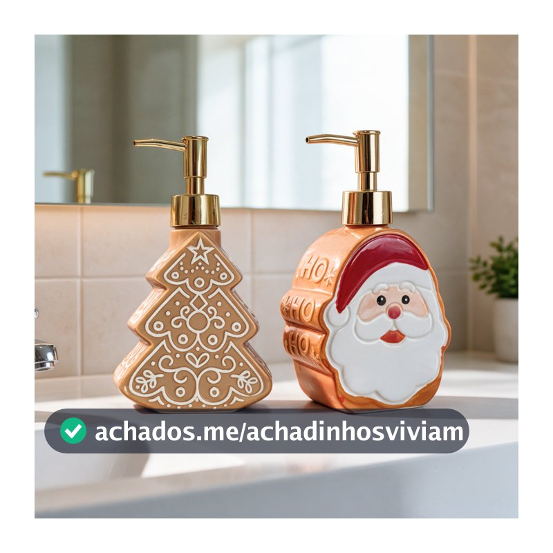 Porta Sabonete/Detergente de Natal - Porcelana, Decoração Natalina, Papai Noel, Árvore de Natal