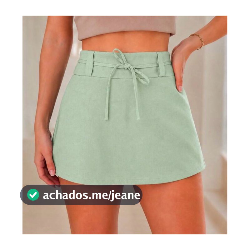Short Saia Feminino de Linho Cintura Alta com Faixa